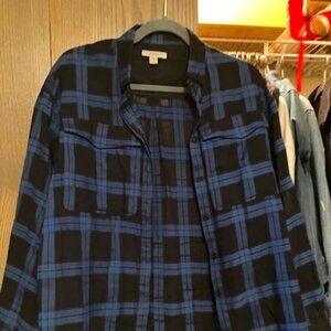 Burberry Brit Teal and Black Plaid Blouse,